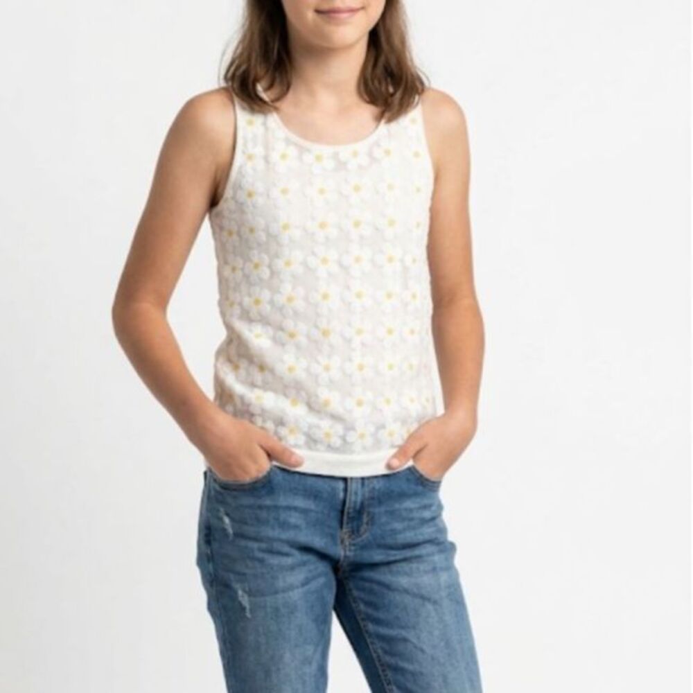 Soprano Girl's Sequin White with Chiffon Daisy Overlay Tank Girls Size XL (16)